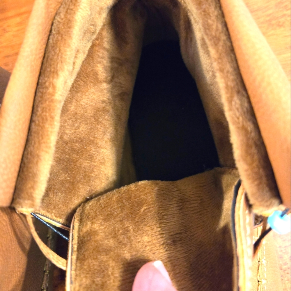 Moccasins,  light brown, size 8.